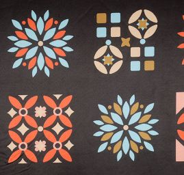 Satén tisk imitace hedvábí květinové ornamenty