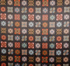 Satén tisk imitace hedvábí květinové ornamenty