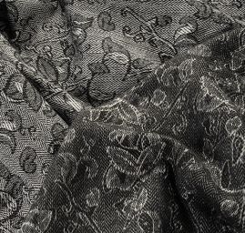 Kostýmová žakárová látka vlna směs květy/rybí kost