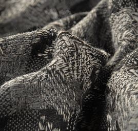 Tvídová žakárová látka vlna směs kostky černá/bílá