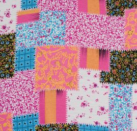 Jemný pružný šifon motiv patchwork růžová