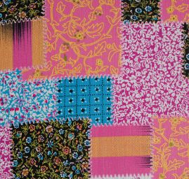 Jemný pružný šifon motiv patchwork růžová
