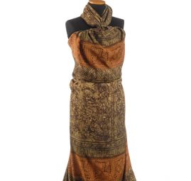 Viskózová letní látka vzor ornament hnědá