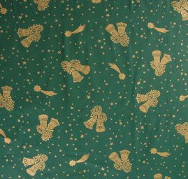 Bavlněná látka vánoční vzor zvonečky zelená/zlatá