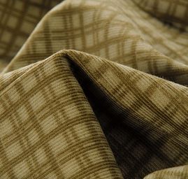 Manšestr nepružný káro olivově zelený