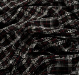 Látka na kostým vzor kostky černá/červená/bílá