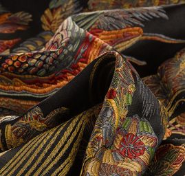 Žakárová dekorační látka Art deco Volavky černá