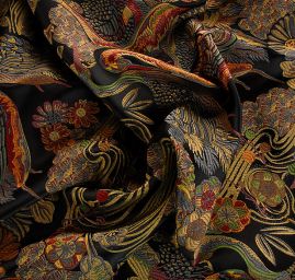 Žakárová dekorační látka Art deco Volavky černá