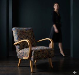 Žakárová dekorační látka Art deco Volavky černá