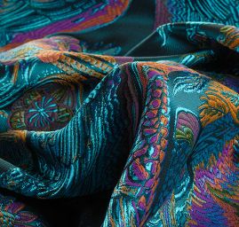 Žakárová dekorační látka Art deco Volavky tyrkysová