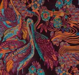 Žakárová dekorační látka Art deco Volavky fialová