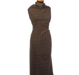 Vlněná látka na kostým vzor kostka tm. hnědá