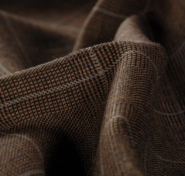 Vlněná látka na kostým vzor kostka tm. hnědá