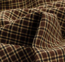 Kostýmová látka vzor drobná kostka hnědá