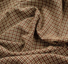 Kostýmová látka vzor drobná kostka hnědá