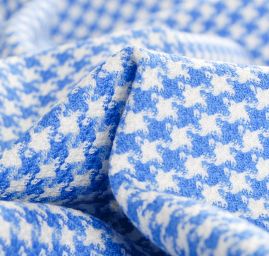 Kostýmová vlněná látka vzor pepito modrá/bílá