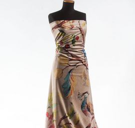 Sametová dekorační látka tisk pávi barevná