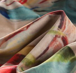 Sametová dekorační látka tisk pávi barevná