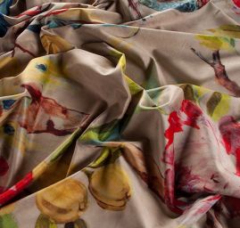 Sametová dekorační látka tisk pávi barevná