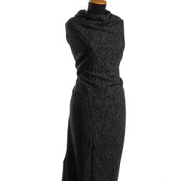 Pružná riflovina plastický květinový vzor černá/šedá