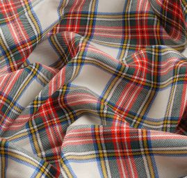 Kostýmová látka kostka tartan smetanovočervená