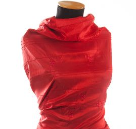 Vyšívaný taft motiv květy/pruhy červený