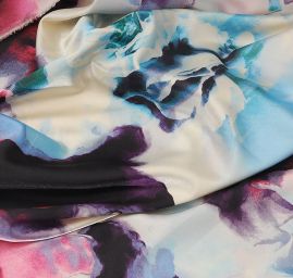 Satén vzor růže v mramoru - vínovomodrý