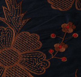 Hedvábný taft květinový vzor černo-hnědý