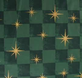 Bavlněná látka vánoční vzor hvězdy zelená/zlatá