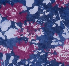 Úplet žoržetového vzhledu tisk květy tm.modrý