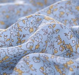 Viskozová letní látka kytičkový motiv modrá/žlutá