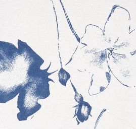 Viskózová šatová látka květinový vzor modrá/bílá