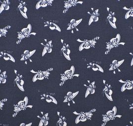 Látka na šaty motiv kloboučků tmavě modrá