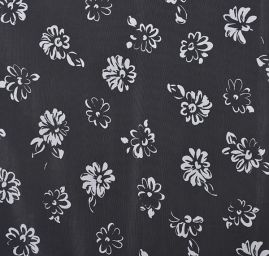 Viskozová látka na šaty temně modrá s květy