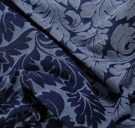 Riflovina žakárový květinový vzor modrá II.jakost