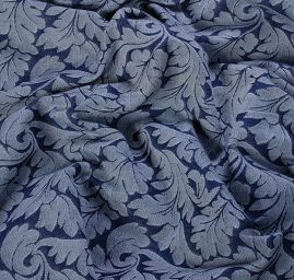 Riflovina žakárový květinový vzor modrá II.jakost