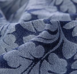 Riflovina žakárový květinový vzor modrá II.jakost