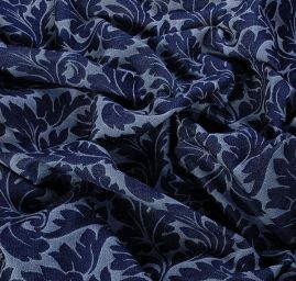 Riflovina žakárový květinový vzor modrá II.jakost