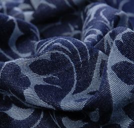 Riflovina žakárový květinový vzor modrá II.jakost