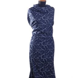 Riflovina žakárový květinový vzor modrá II.jakost