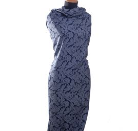 Riflovina žakárový květinový vzor modrá II.jakost