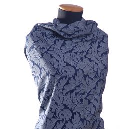 Riflovina žakárový květinový vzor modrá II.jakost