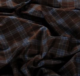 Látka na teplejší kostým vzor kostka tm.hnědá/modrá