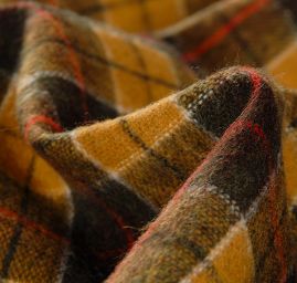 Vlna směs košilová látka vzor kostky hnědá/červená