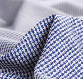 Kostýmová bavlněná látka vzor pepito modrá/bílá