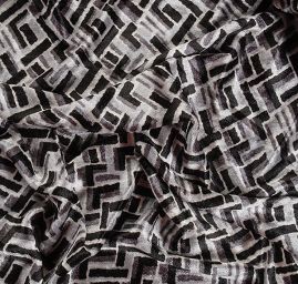 Pružný samet s geometrickým vzorem černá bílá