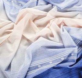 Bavlněná látka etamín pruhy/ květy modrá