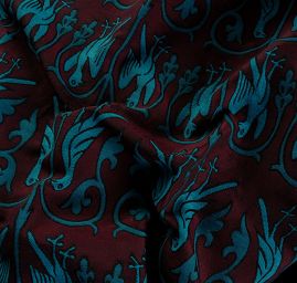 Replika historické tkaniny Arras tyrkysová/vínová