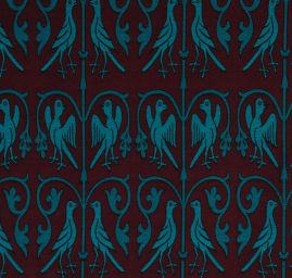 Replika historické tkaniny Arras tyrkysová/vínová