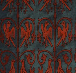 Replika historické tkaniny Arras cihlová/tyrkysová